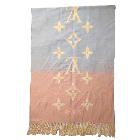 Louis Vuitton Monogram Reykjavik Yellow Pink Blue Gradient Shawl Pre-Owned $995 - Picture 5 of 16